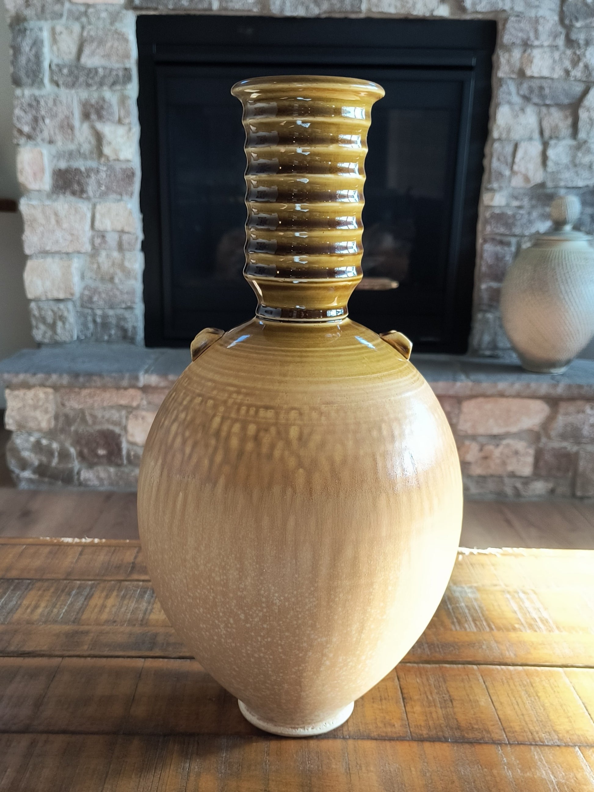 Enchanting High Rise Amber Vase by Ezra Lavinsky Pottery